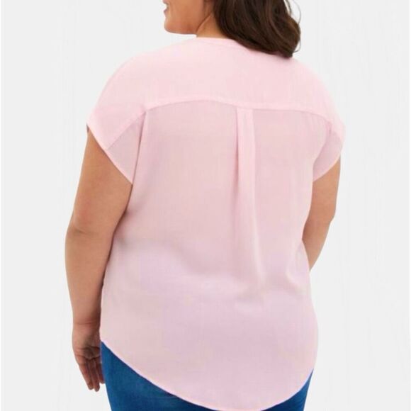 Torrid Pink Dolman Sleeve 1/4 Zip Georgette Blouse Sz 1X - Picture 4 of 14